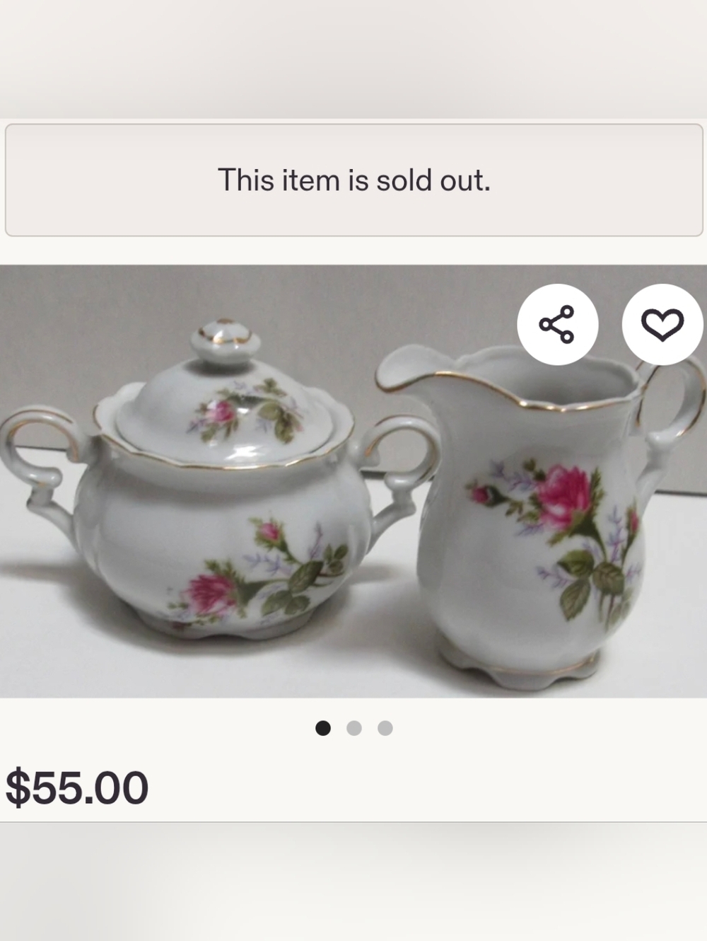 Classic White Porcelain Creamer and Sugar Set with Pink Rose Motif